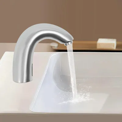 Produktbild von Infrarot Sensor-Wasserhahn - Waschbeckenarmatur - Berührungslos - Deckmontage - Erfassungsbereich 1 m - Automatik Ein/Aus - Edelstahlgehäuse - Messingventil