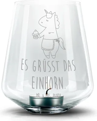 Produktbild von Mr. & Mrs. Panda Laterne Einhorn Muffin - Transparent - Geschenk, Glückwünsche, Unicorn, Backen, Kerzenhalter Glas, Kekse, Geburtstag, gravur, Windlicht, Teelichthalter