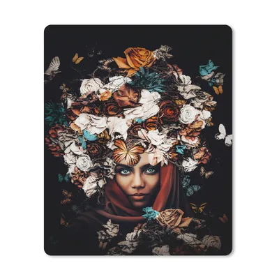 Produktbild von MuchoWow® Mauspad Mousepad Blumen - Schmetterling - Frauen - Kopftuch 19x23 cm - Mousepads - Maus Mat - Pad - Mausunterlage - Mauspads - Spielen
