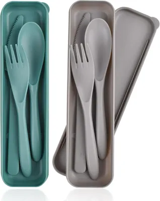 Produktbild von Reise Besteckset, 2-teilig, Tragbares Besteck, Wiederverwendbare Gabel und Löffel, für Reisen, Picknick, Büro