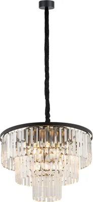Produktbild von Hängeleuchte Metall Glas D: 56 cm rund H: max. 140 cm Schwarz E14 Art Déco Kristall Hängelampe