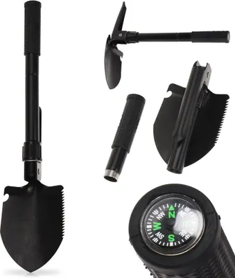 Produktbild von Multifunktionale schwarze Schaufel mit Etui - Schaufel, Säge, Kompass