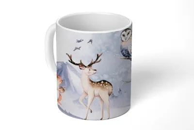Produktbild von KitchenYeah® Tasse Kaffeetasse Kaffeebecher 350 ml Winter - Hirsche - Eichhörnchen Teetasse - Fototasse - Becher - Keramikbecher - Teebecher - Kaffeetasse - Bürotasse