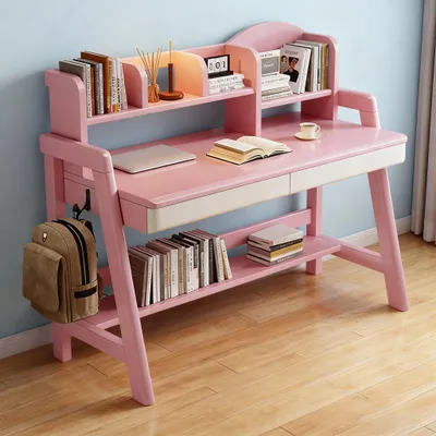 Produktbild von Computertisch, Schreibtisch – mit Regal, Lerntisch, Schreibtisch mit Stauraum Rosa 120x60x75cm 【ZZMJ6612】