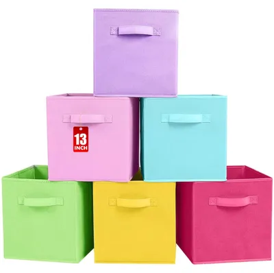 Productafbeelding van Opbergbox, 6-delig, inklapbare opbergdozen, kubusvormige opbergbox van stof, 33 x 33 x 33 cm