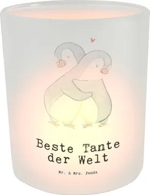 Produktbild von Mr. & Mrs. Panda Glas Windlicht Pinguin Beste Tante der Welt - Transparent - Geschenk, Teelichthalter, Patentante, Familie, Geschenkidee, Dankeschön, Kerzenhalter, Klein