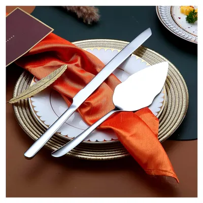 Produktbild von Hochzeitstortenmesser und Servierset aus Edelstahl, Kuchenschneider und Tortenheber für Hochzeiten, Partys und Familienfeiern (Glänzendes Silber)