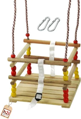 Produktbild von Gitterschaukel aus naturbelassenem Holz | Babyschaukel mit Haltegurt & Verschluss | Kleinkindschaukel ab 12 Monate | Schaukel für Outdoor & Indoor