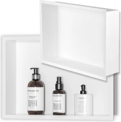 Zdjęcie produktu dla Półka wnękowa 45x30x10cm biała matowa do łazienki