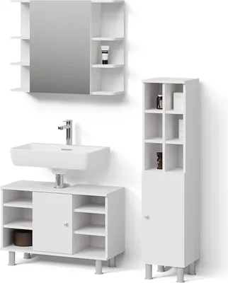 Immagine prodotto di Set di mobili da bagno Livinity Fucino Bianco 3 parti, con colonna, Model 53056