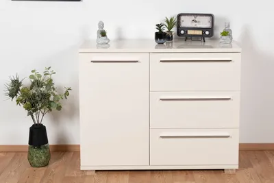 Produktbild von Kommode Siumu 12, Farbe: Beige / Beige Hochglanz - 85 x 107 x 45 cm (H x B x T)