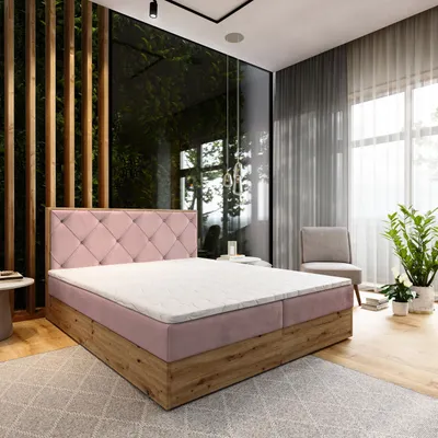 Produktbild von Masseno Boxspringbett FOSCO 180x200 cm Komplett-Set mit Bonell Matratze und Topper, Polsterbett mit Bettkästen -Rosa, KRONOS 27