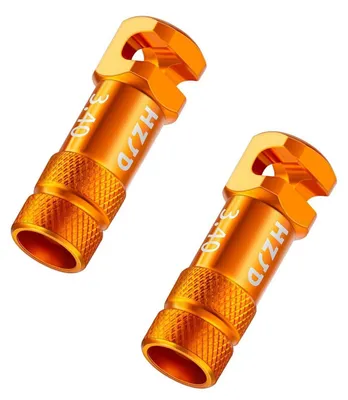 Produktbild von Presta Ventilkappen Orange Aluminium mit Kernspeichenausbauwerkzeug 2 Stück