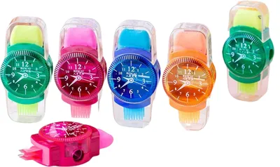 Produktbild von 6-teiliger Bleistiftspitzer für Schüler, 3-in-1, Uhrenform, zufällige Farben, Bleistiftschneider mit Rollenradiergummi