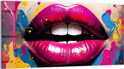 Produktbild von DEQORI Glasbild Echtglas 100x50 cm 'Lebendige Lippen' Wandbild Bild modern Deko