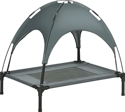 Image de Lit pour chien Zimilo d'extérieur avec toit, surélevé, respirant, 76 x 61 x 73 cm, portable, ombragé, lit pour chien pour le jardin, le camping et le balcon, gris