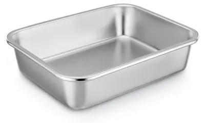 Image de Plat à gratin rectangulaire en acier inoxydable, dimensions : 32,5 x 25,5 x 8 cm