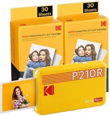 Produktbild von Kodak Mini 2 Retro, Farbstoffsublimation, 2.1" x 3.4" (5.3 x 8.6 cm), Randloser Druck, Bluetooth, Direktdruck, Gelb