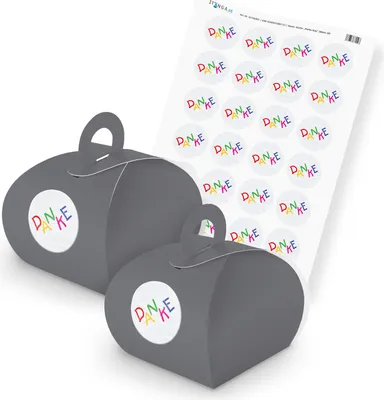 Produktbild von itenga SET DANKE Kids (Motiv 28) 24x Geschenkschachtel mit Griff grau + Stickerb