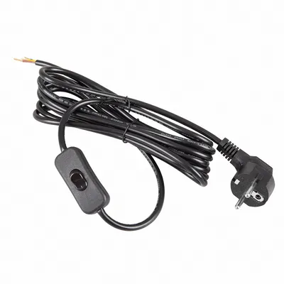 Produktbild von Netzkabel 3 m Schuko Schutzkontaktstecker + Schalter 300SW schwarz offenes Ende