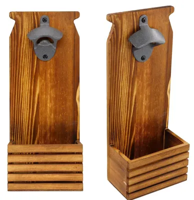 Flesopener aus Holz, Wandmontage, mit Auffangschale, 12x7,4x30 cm