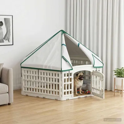 Produktbild von 6-Panel-Hundespielplatz 122 x 106 x 79 cm Kunststoff Weiß - Treppenschutzgitter c2512