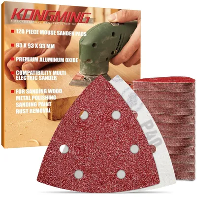 Obrázok produktu pre Brúsny papier trojuholníkový, 120 kusov, zrniteľnosť 40, s suchým zipsom, 6 otvorov, pre delta brúsky, 93 mm