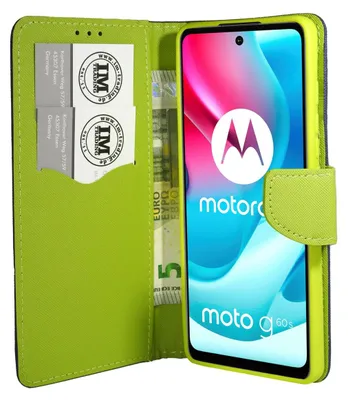 Produktbild von Buch Tasche Fancy kompatibel mit Motorola Moto G60S Handy Hülle Etui Brieftasche Schutzhülle mit Standfunktion, Kartenfach Blau-Grün