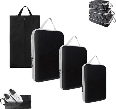 Produktbild von Famanu Reisetaschen-Set - 4 Stück - Kompressionspackwürfel - Organizer für Kleidung, Schuhe, Unterwäsche