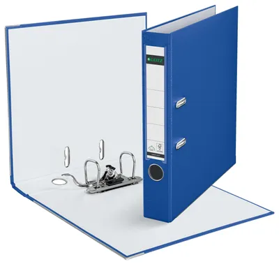 Imagen del producto de Carpeta de plástico con palanca de 180°, marca Leitz, 55 mm de ancho, 320 mm de alto, 0.44 kg, color azul
