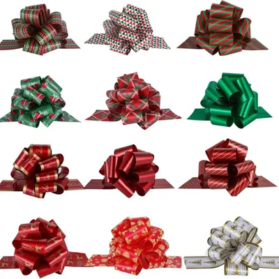Weihnachtsschleifen, 12 Stück, Kunststoff, für Geschenke & Deko