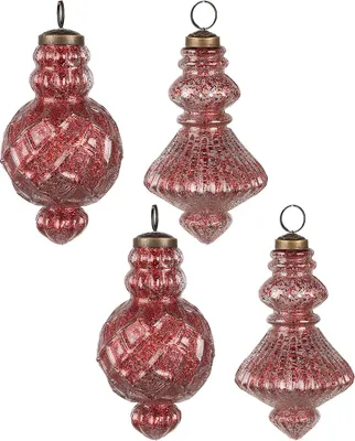 Immagine prodotto di Clayre & Eef Set di 4 gingilli natalizi Ø 8x15 cm in vetro rosso