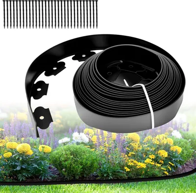 Produktbild von Rasenkante 10m, flexible Garteneinfassung mit 30 Heringen, 5cm hoch, schwarz