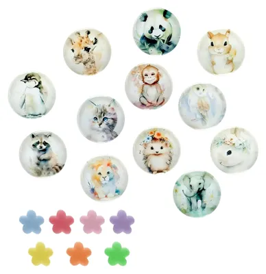 Produktbild von 12 Stück Kühlschrankmagnete mit Tiermotiven – Set aus Glas, Starke Kühlschrankmagnete mit kleinen Blumenmotiven, Bunte dekorative Magnete für Magnettafeln, Whiteboards und Pinnwände