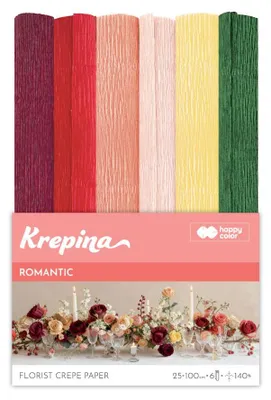 Produktbild von Romantic-Krepppapier, gewellt, 25 x 100 cm, 6er-Set in verschiedenen Farben, Happy Color