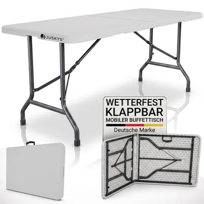Produktbild von JUSKYS® Klapptisch Easyfold - Weiß, klappbarer Campingtisch mit Tragegriff, wetterfest, belastbar bis 200 kg