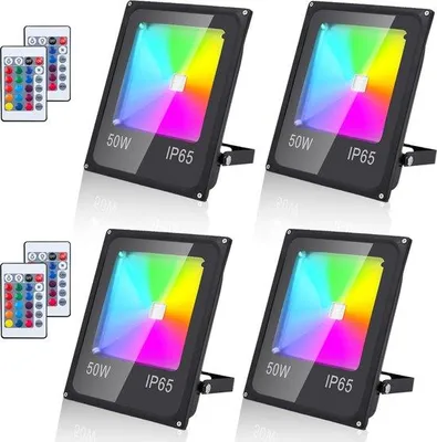 Obrázok produktu pre 4-fasig, 50W, RGB reflektor, diaľkové ovládanie, RGB LED reflektor, vodotesný, IP65, čierna farba