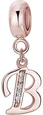 Obrázok produktu pre Prívesok "Damen Charm" s písmenami A-Z, ružové zlato, striebro 925, zirkón, priemer otvoru 4,5 mm, kompatibilný s európskymi náramkami