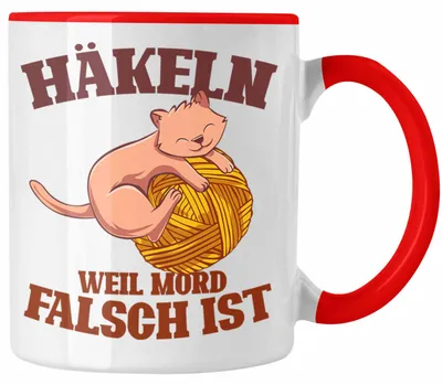 Produktbild von Lustige Strick Häkel-Tasse  Geschenk Stricken Häkeln (Rot)