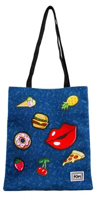 Imagen del producto de Oh My Pop! Bolsa de compras "Patches", color azul oscuro