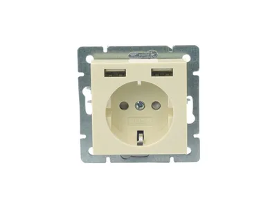 Produktbild von 2USB Schuko Steckdose mit USB Modell 55 Reinweiß glänzend Creme Weiß glänzend