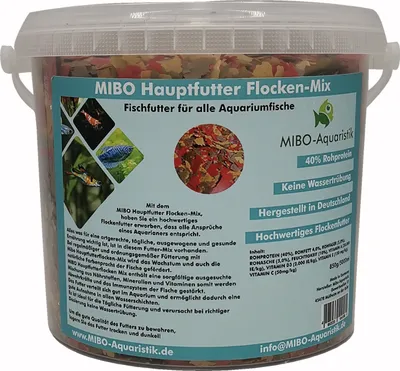 Produktbild von (2,38 €/L) MIBO Aquarium Flockenfutter Mix 5.000 ml/850g Eimer Fischfutter