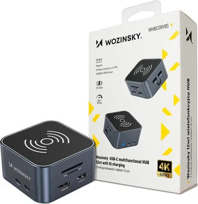 Obrázek produktu pro Wozinsky 12w1 ladowanie bezprzewodowe aluminiowy kabel 15 cm, Kabel, USB 3.2 Gen 2 (3.1 Gen 2) Type-C, Šedá, SD, MicroSD (TransFlash), 10 Gbit/s, 4K Ultra HD