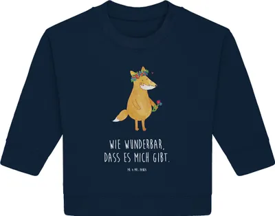 Produktbild von Mr. & Mrs. Panda Organic Baby Pullover Fuchs Blumen 12. - 18. Monat - French Navy - Geschenk, Ich, Blumenliebe, Boho, Fox, Bullover, Blume