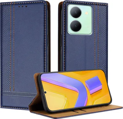 Produktbild von Handyhülle für Vivo Y27 5G Leder Flip Klappbare Schutzhülle mit Standfunktion Blau