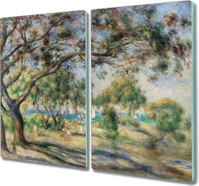 Produktbild von Coloray Hackbrett Kochplattenabdeckung Herdabdeckplatte 2x30x52 cm Schneidebrett Küchenbrett - Bäume Küste Wellen von Schiffen