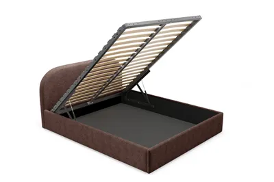 Obrázok produktu pre Sofello Calúnená postel MOON Brown 200x200 Kovový lamelový rošt Vysokokvalitná látka boucle teddy Postel s podnožou a úložným priestorom