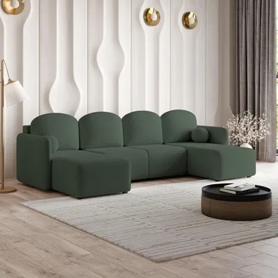 Produktbild von Masseno Ecksofa NUBERO mit Schlaffunktion U-Form, Sofa mit Bettkasten, Wohnzimmersofa, Couch, Soffa, Bettsofa, Couchgarnitur- Grün, QUELLE 37