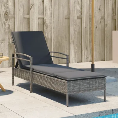 Produktbild von Sonnenliege, Gartenliege, Wellnessliege, mit Auflage, Grau 63x200x81 cm Poly Rattan - Liegestuhl CC22395