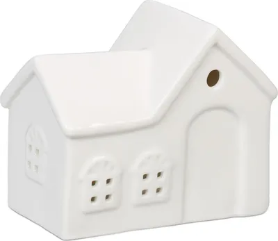 Produktbild von Relaxdays Teelichthaus Keramik, Leuchthäuschen für 1 Teelicht, H x B x T: 9 x 11 x 6 cm, Teelichthalter Haus, weiß